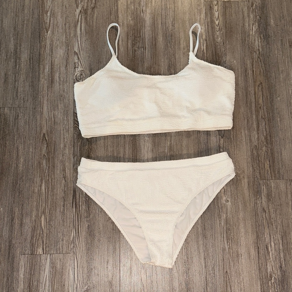 Classic White Textured Bikini Set - Women Swim